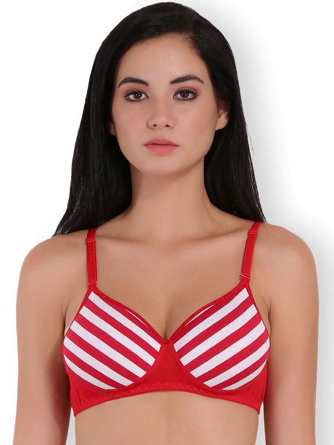 

SELFCARE Striped Half Coverage Lightly Padded T-shirt Bra-All Day Comfort, Red