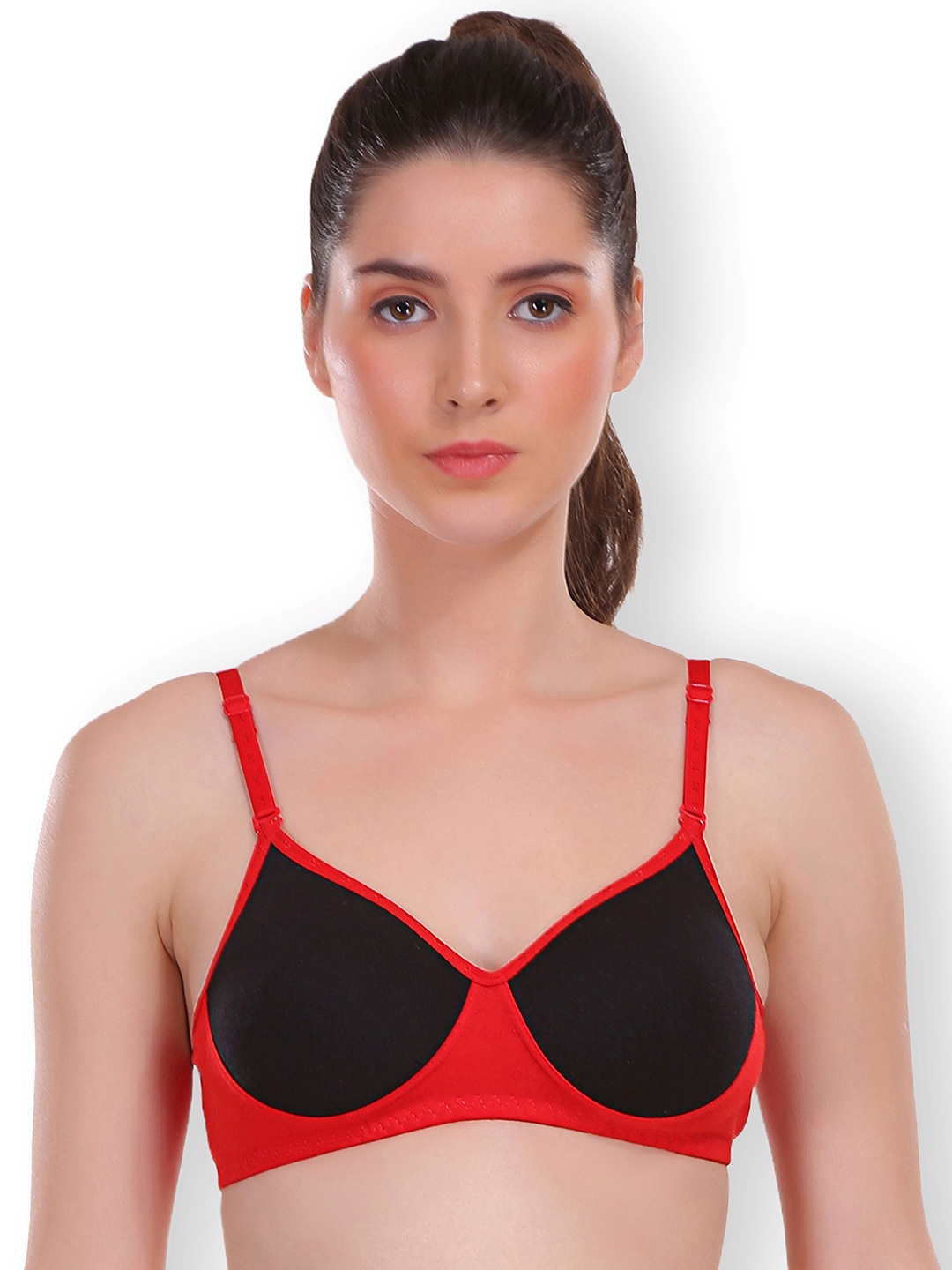 

SELFCARE Colourblocked Half Coverage Lightly Padded Non-Wired T-shirt Bra-All Day Comfort, Red