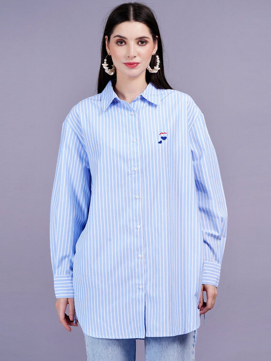 

MINGLAY Relaxed Striped Casual Shirt, Teal