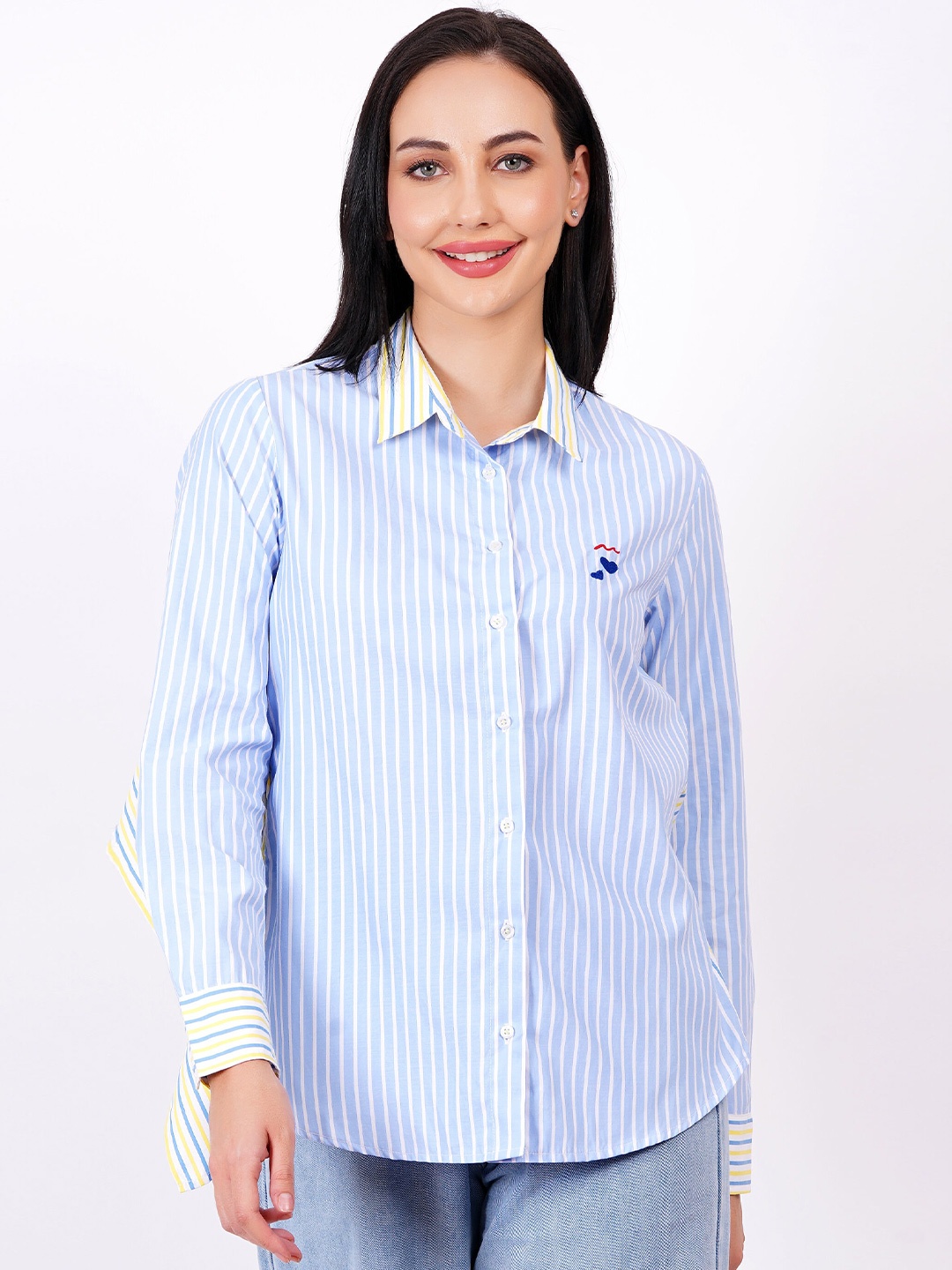 

MINGLAY Relaxed Striped Casual Shirt, Teal