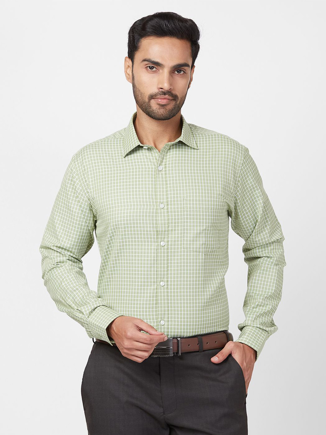 

Park Avenue Men Slim Fit Micro Checks Opaque Checked Formal Shirt, Green
