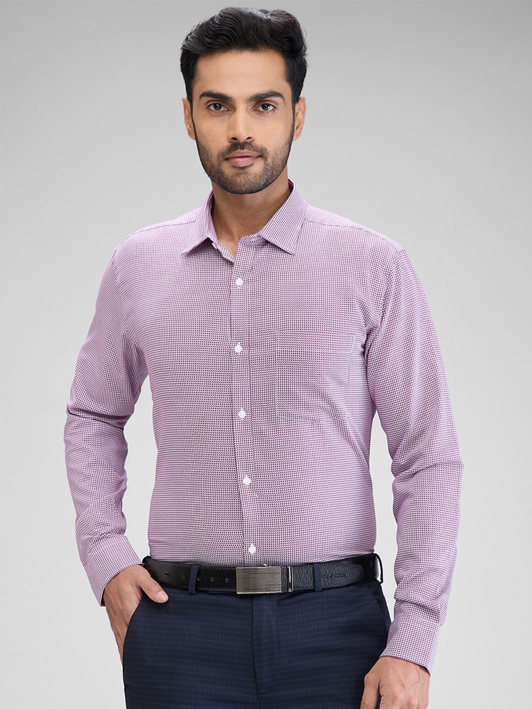 

Park Avenue Men Slim Fit Micro Checks Opaque Checked Formal Shirt, Violet