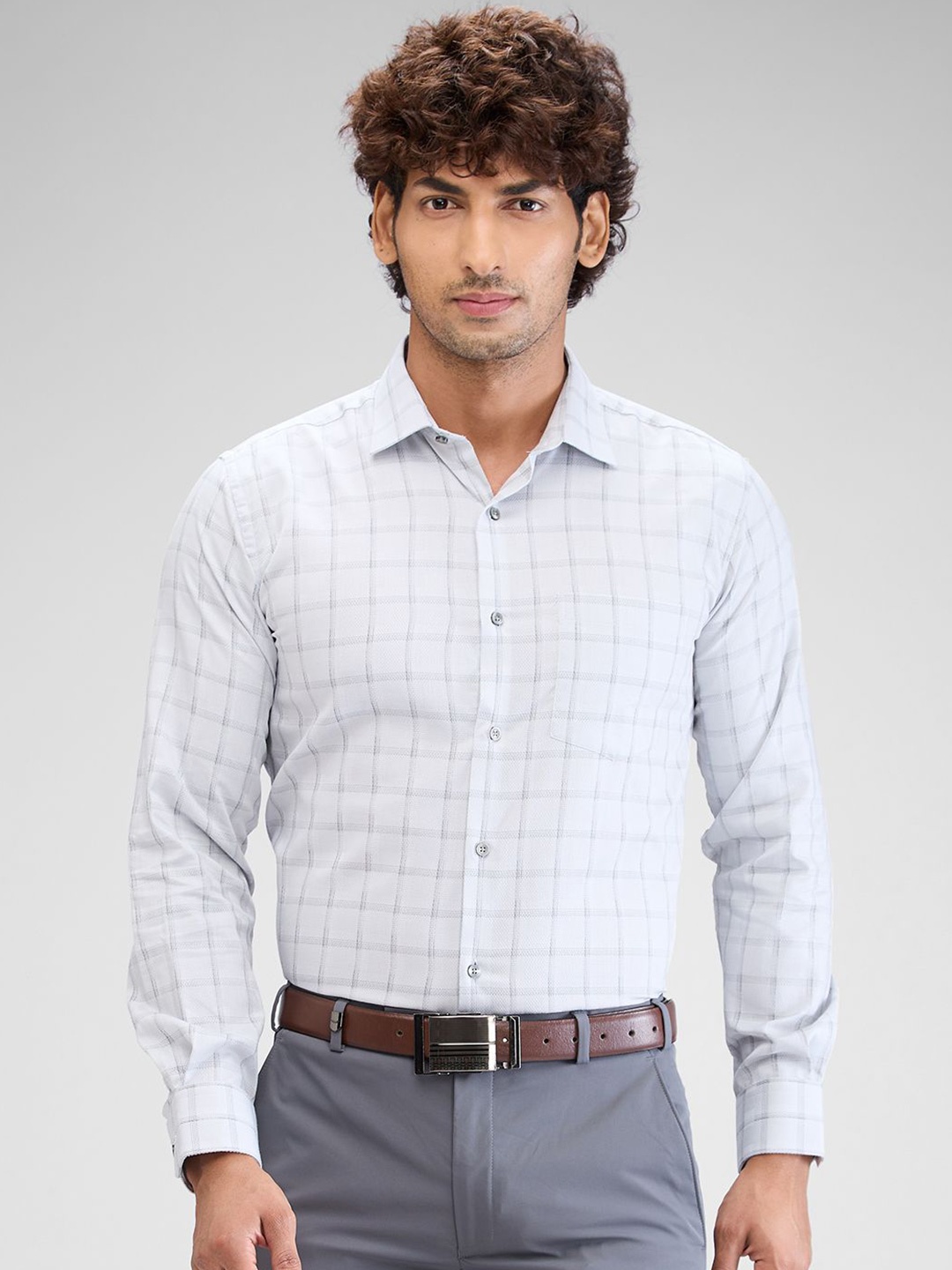 

Park Avenue Men Slim Fit Windowpane Checks Opaque Checked Formal Shirt, Grey