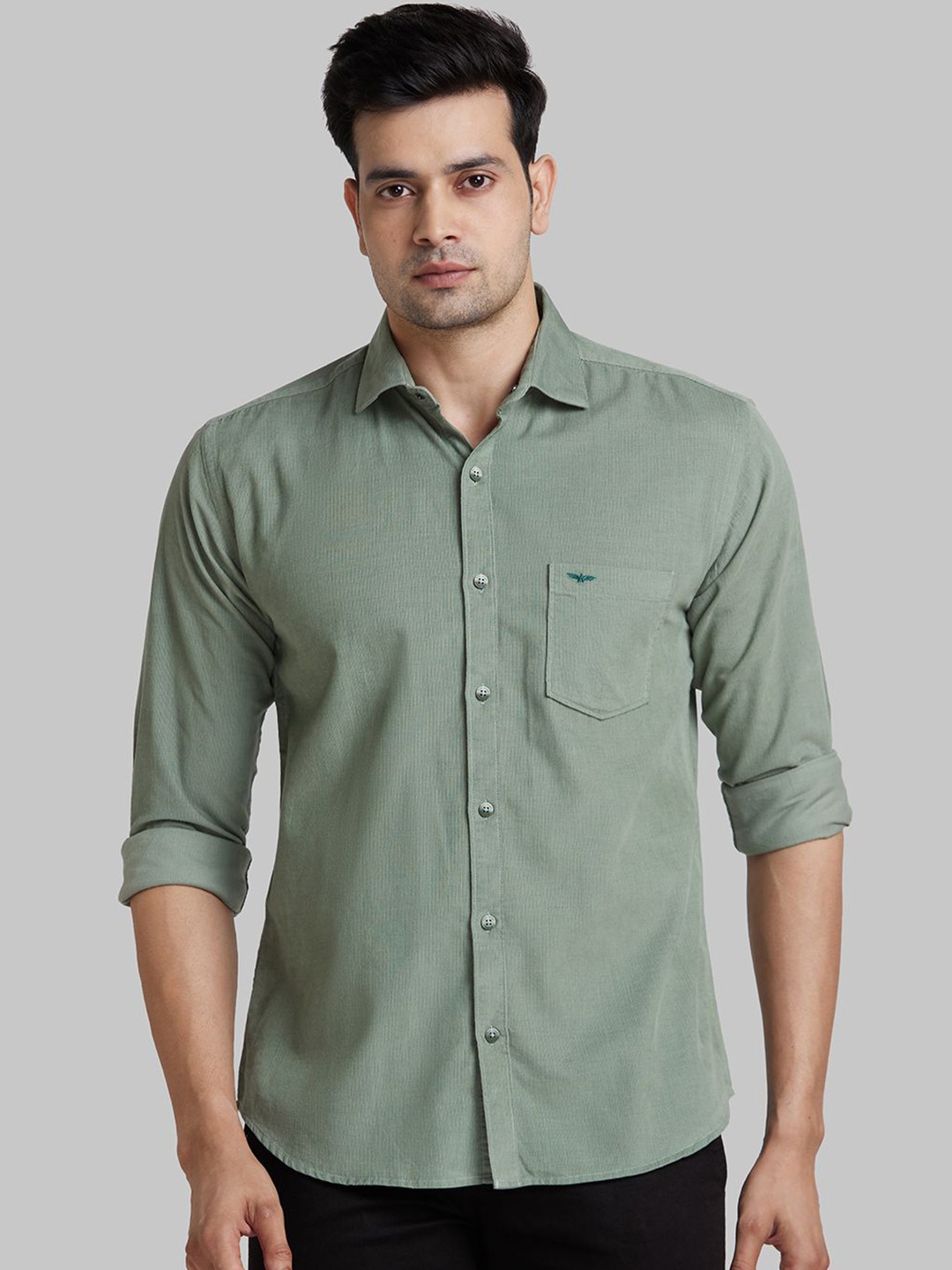 

Park Avenue Slim Fit Spread Collar Cotton Casual Shirt, Green