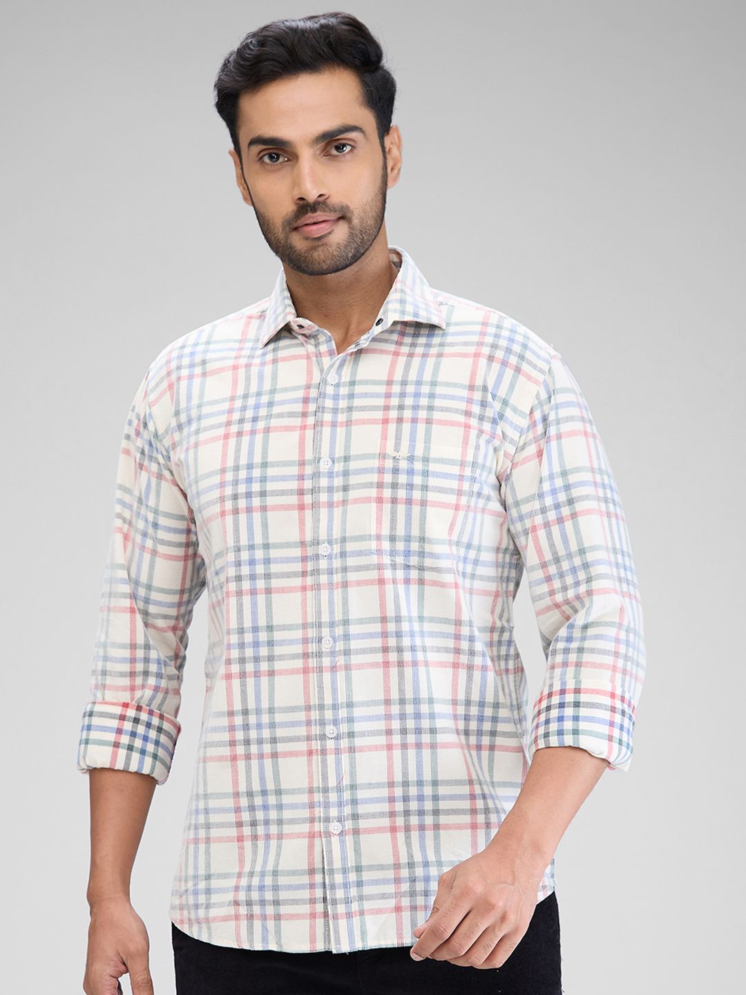 

Park Avenue Men Slim Fit Tartan Checks Opaque Checked Casual Shirt, Beige