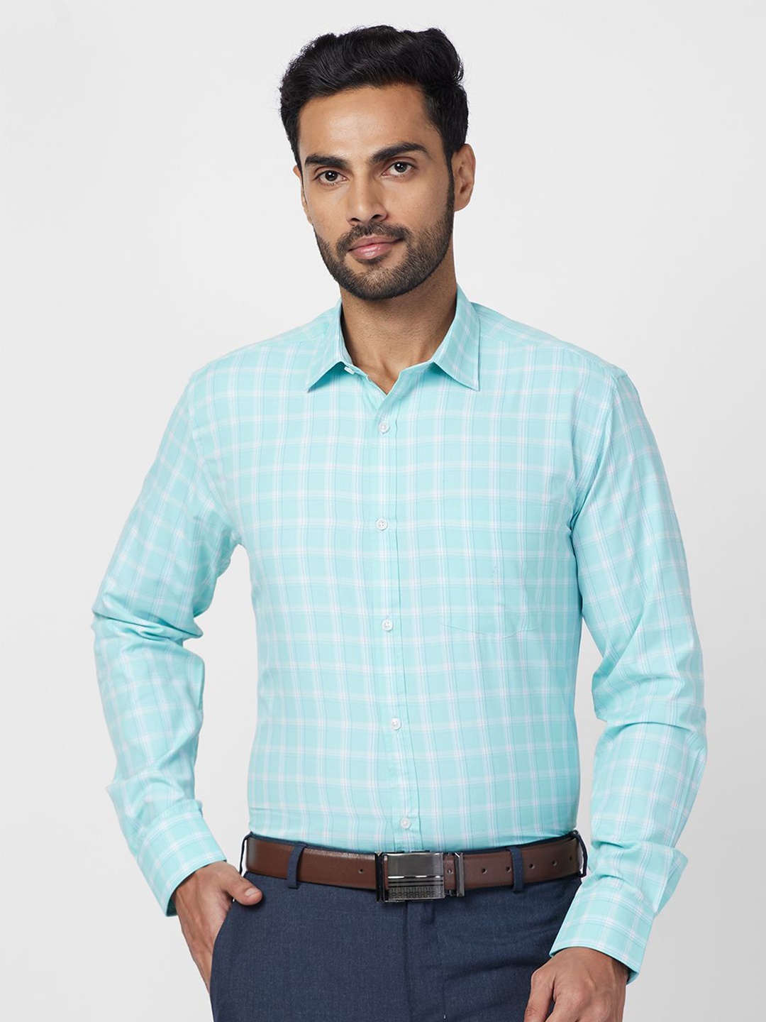 

Park Avenue Men Slim Fit Opaque Checked Formal Shirt, Blue