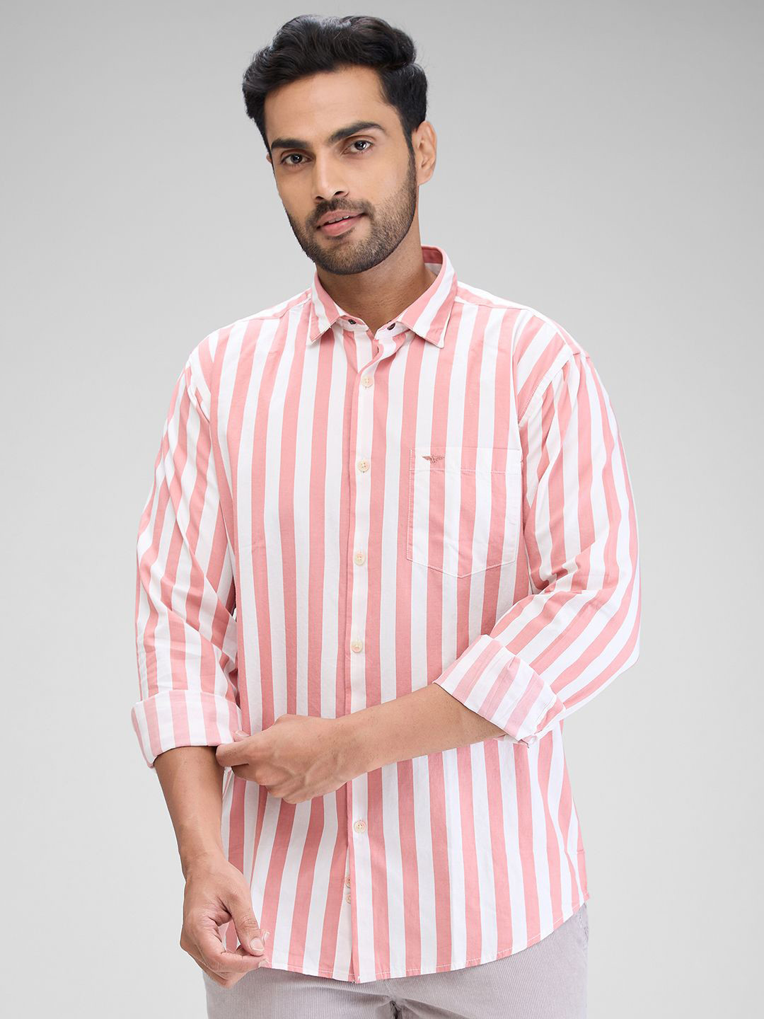 

Park Avenue Men Slim Fit Opaque Striped Casual Shirt, Red