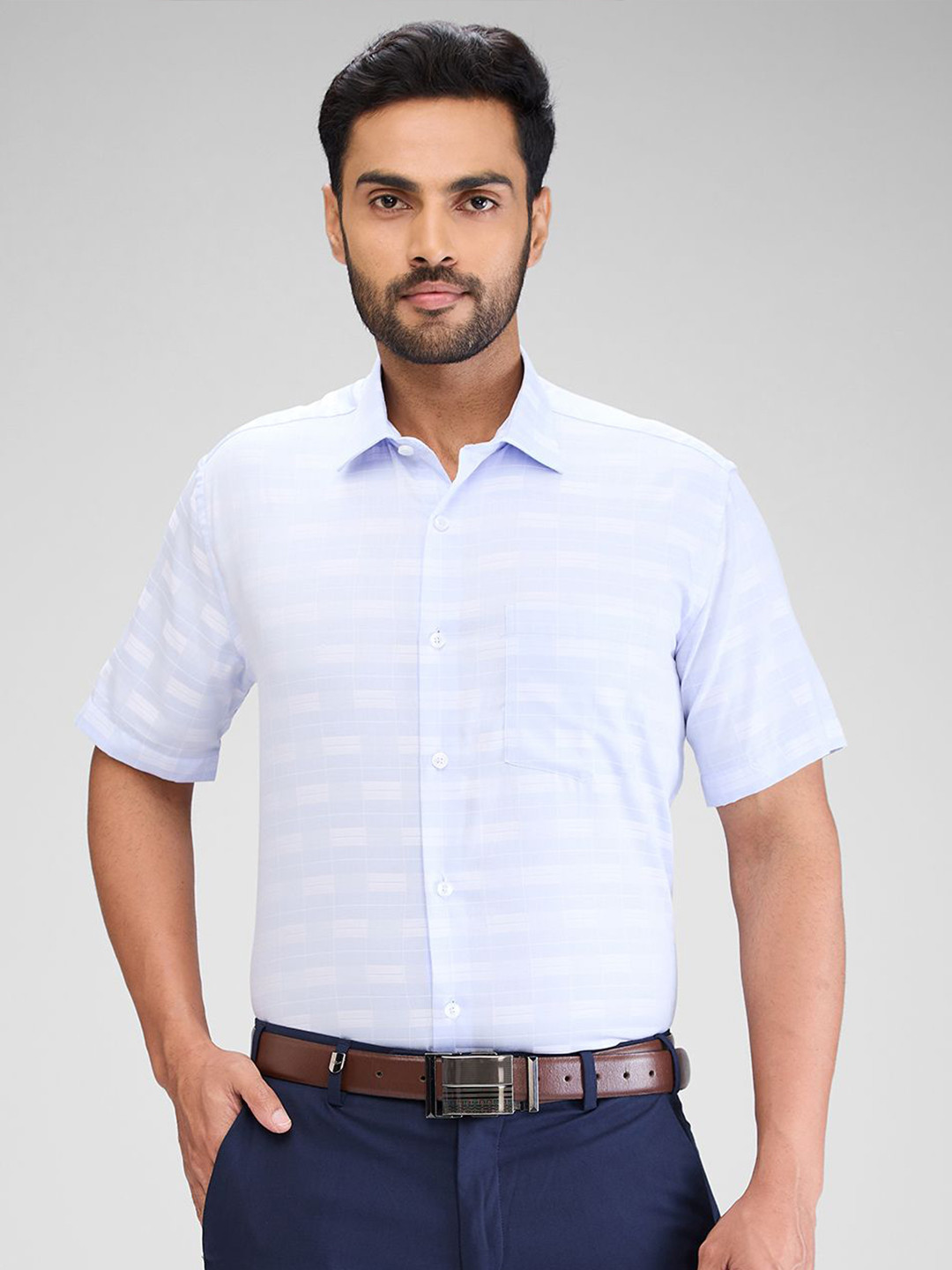 

Park Avenue Men Opaque Checked Formal Shirt, Blue