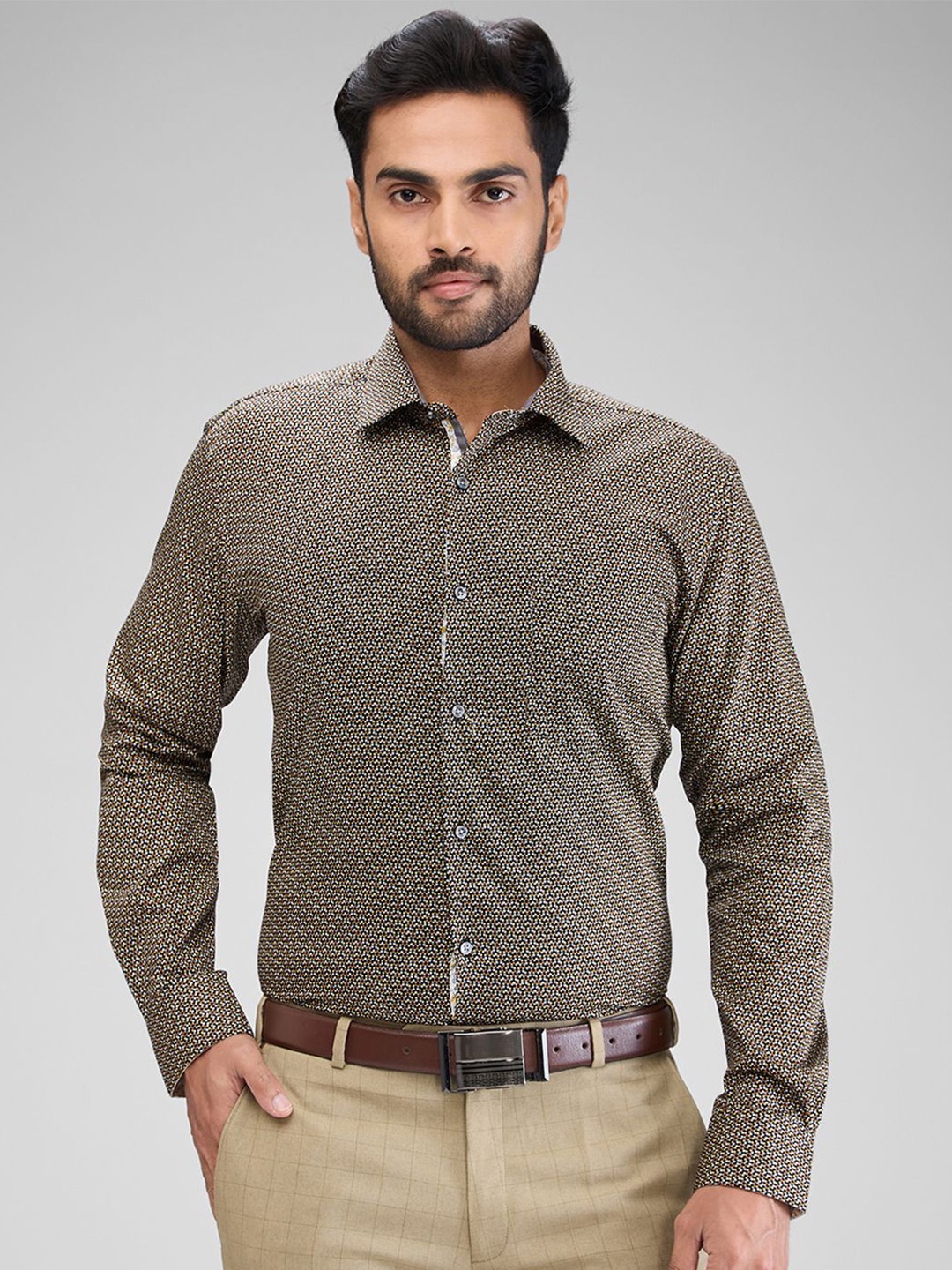 

Park Avenue Men Slim Fit Opaque Printed Formal Shirt, Brown