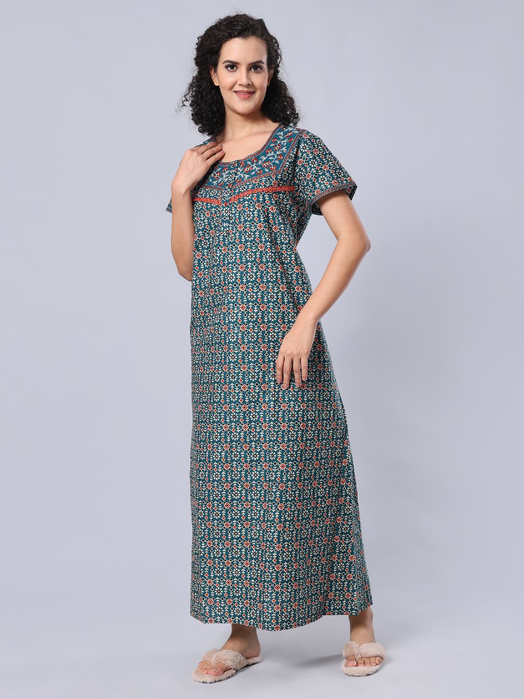 

evolove Printed Maxi Nightdress, Green