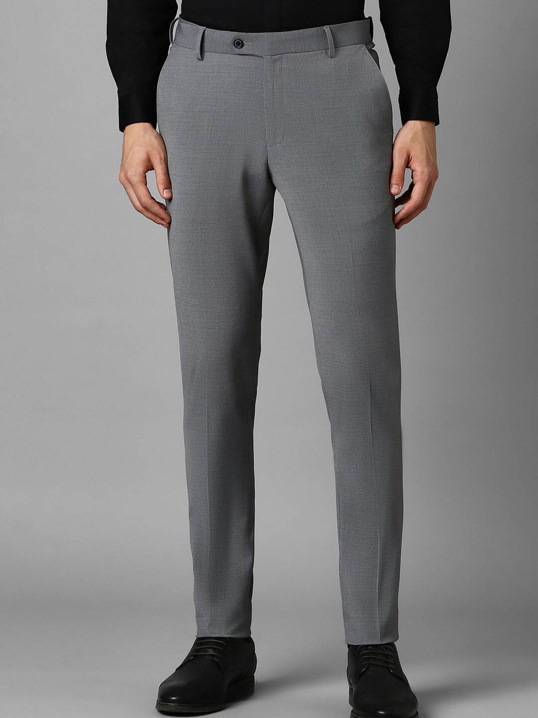 Louis Philippe Men Textured Slim Fit Trousers, Grey