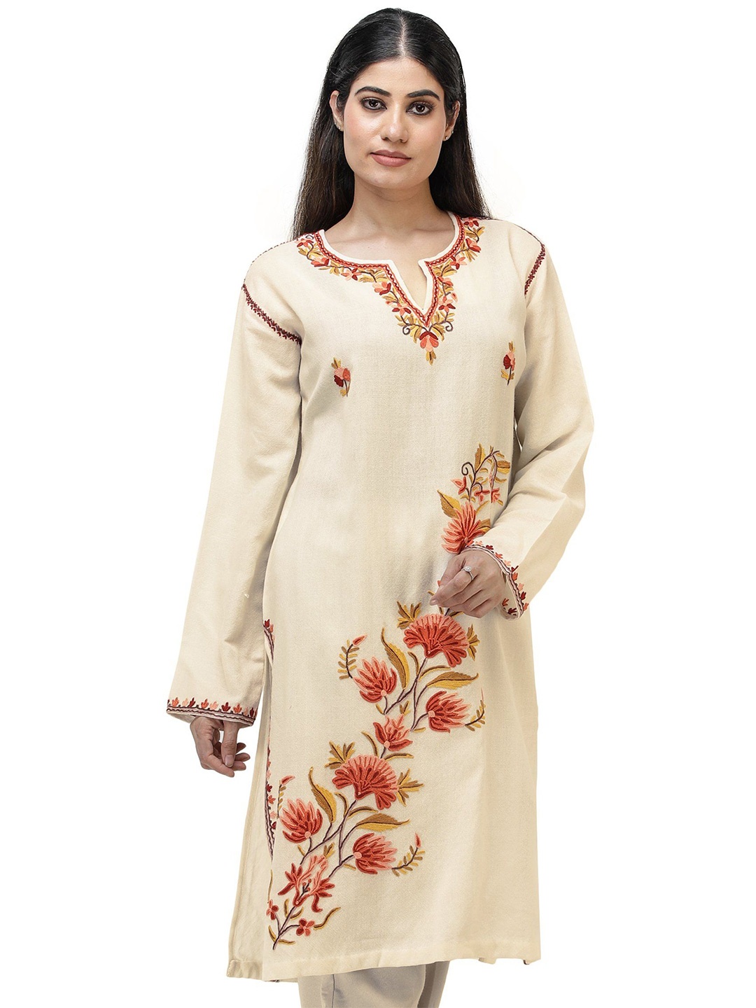 

Exotic India Embroidered Straight Kurta, Off white