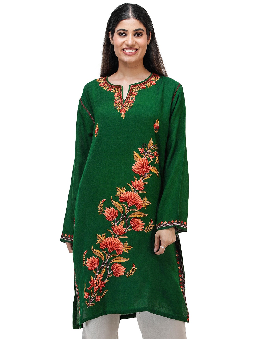 

Exotic India Embroidered Straight Kurta, Green