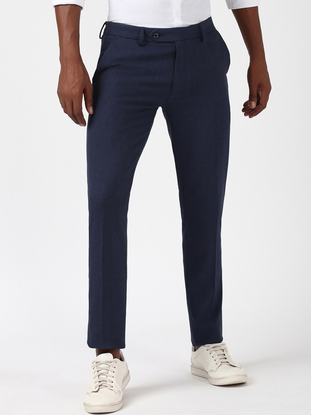 

Peter England Men Slim Fit Trousers, Navy blue