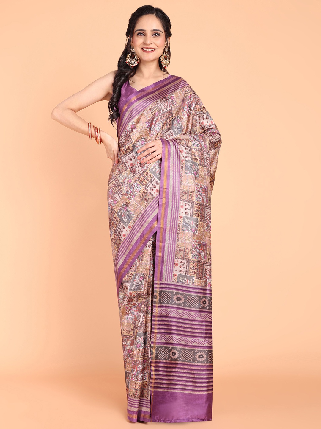 

MAGMINA Ethnic Motifs Zari Ready to Wear Banarasi Saree, Purple