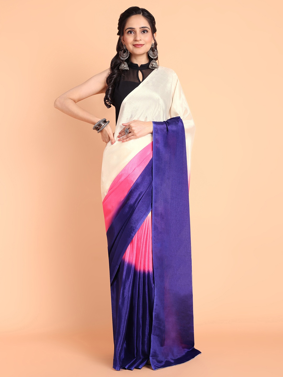 

MAGMINA Ombre Dyed Ready To Wear Saree, Navy blue