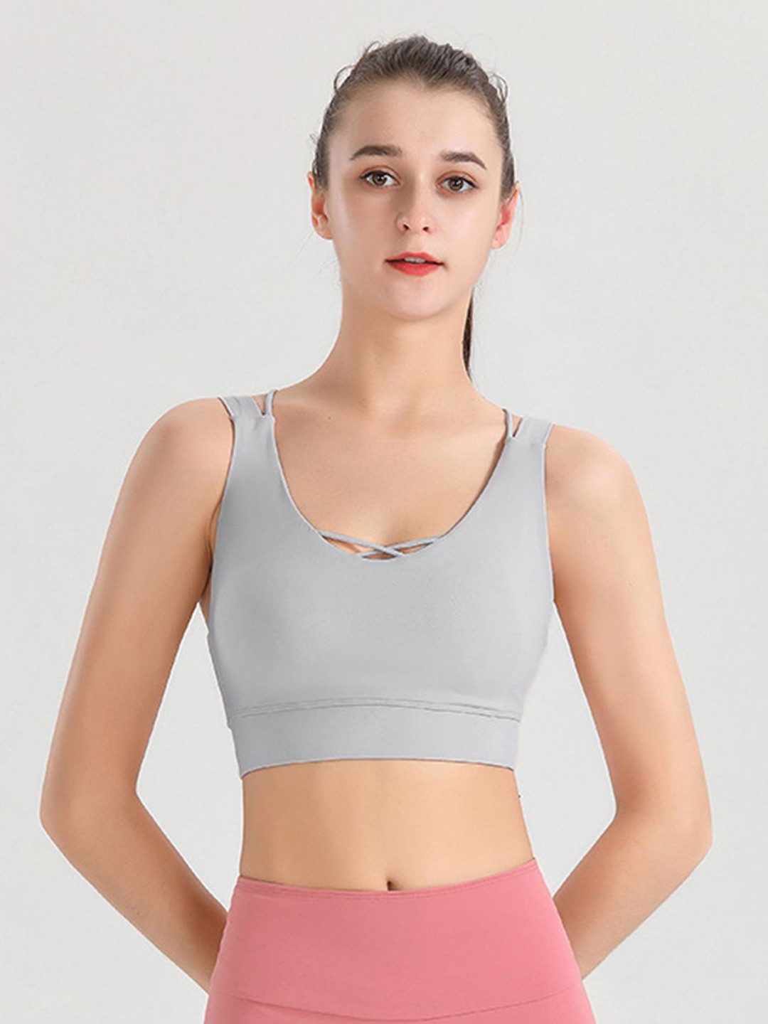 

LULU & SKY Women Styled Back Sports Bralette Top, Grey