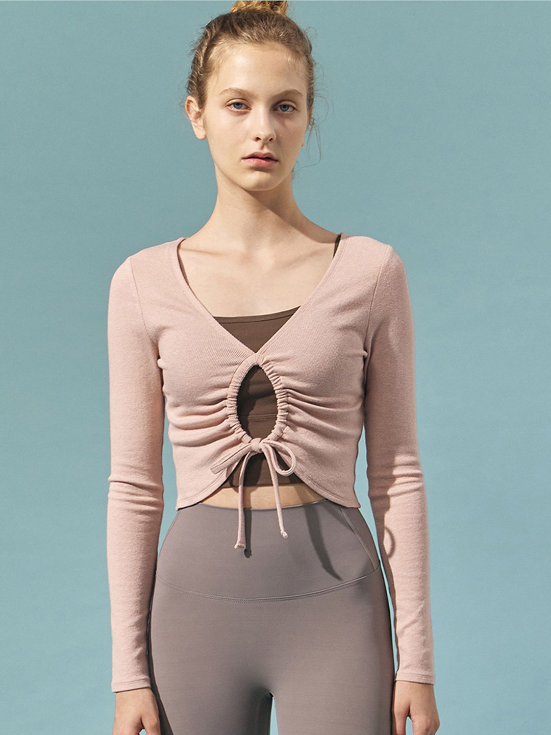 

LULU & SKY Women V-Neck Cut-Out Detail Tie-Ups Crop Top, Pink
