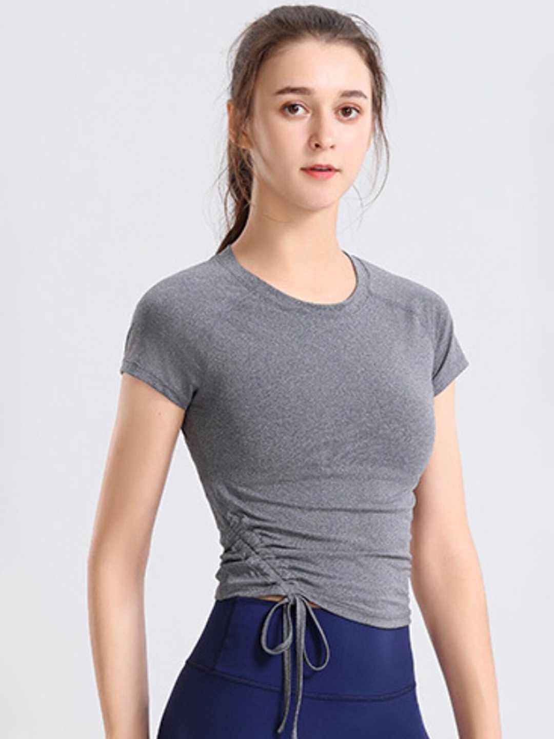 

LULU & SKY Round Neck Solid Sports Top, Grey