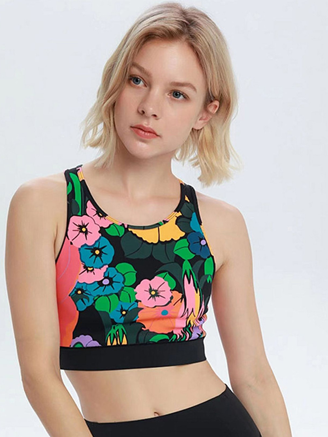 

LULU & SKY Floral Print Bralette Sports Crop Top, Black
