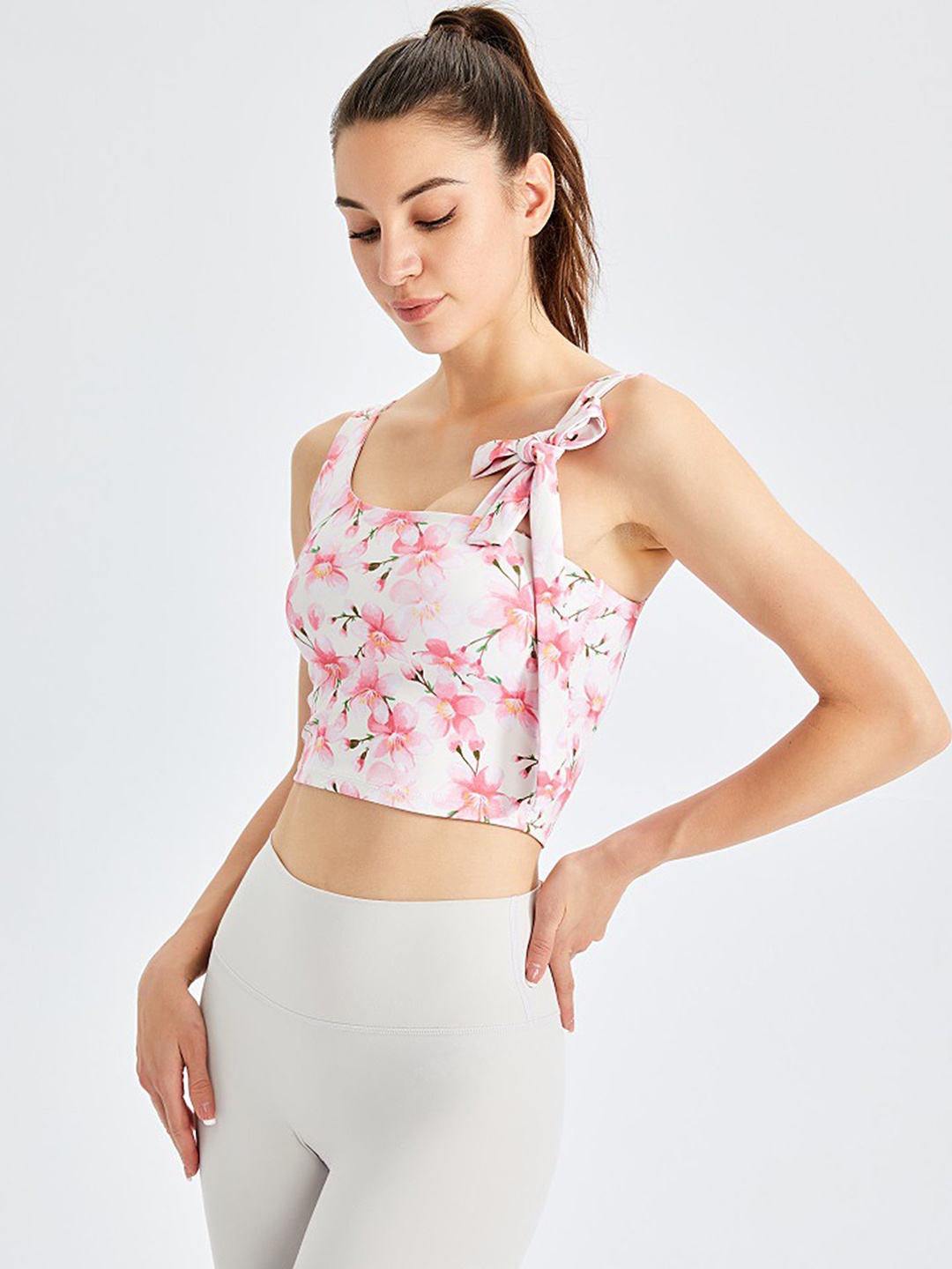 

LULU & SKY Floral Printed Tie Ups Crop Top, White