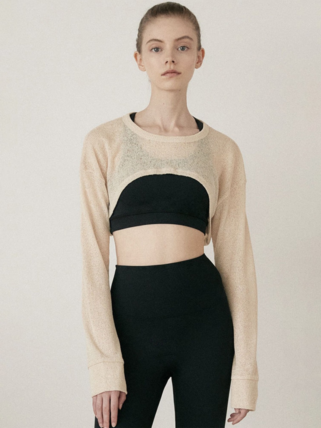 

LULU & SKY Round Neck Self Design Crop Fitted Top, Yellow
