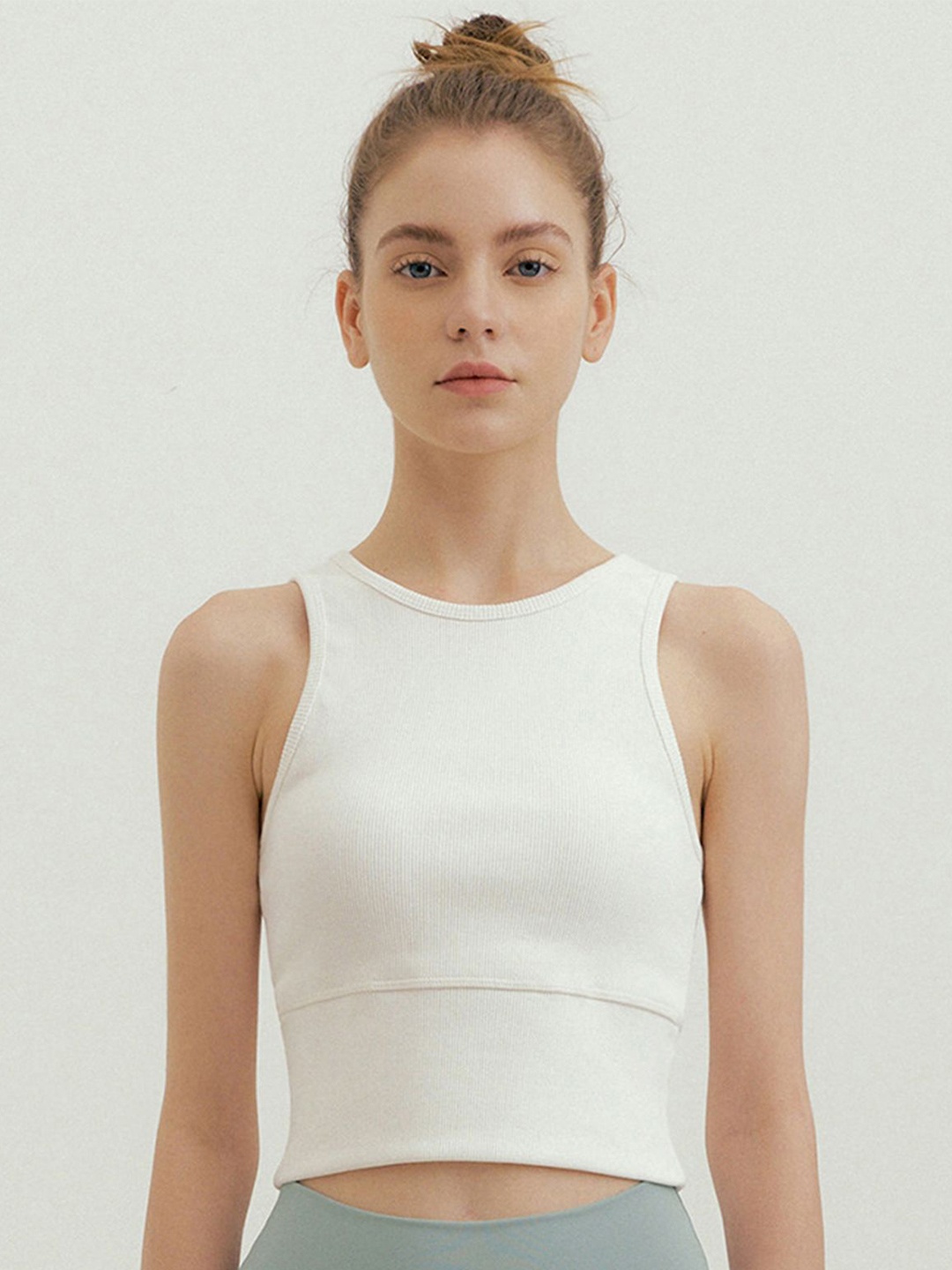 

LULU & SKY Round Neck Sleeveless Crop Sports Top, White