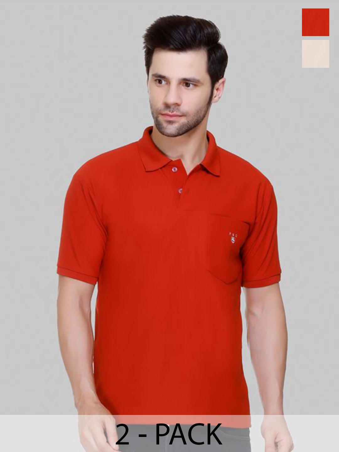 

FLOSBERRY Men 2 Polo Collar Pockets T-shirt, Beige