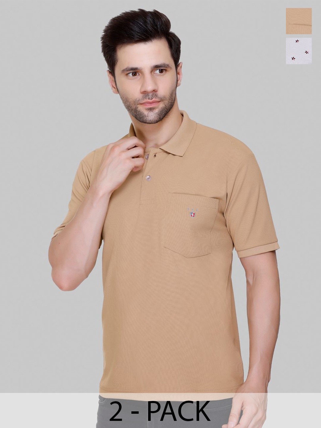 

FLOSBERRY Men 2 Printed Polo Collar Pockets T-shirt, Grey