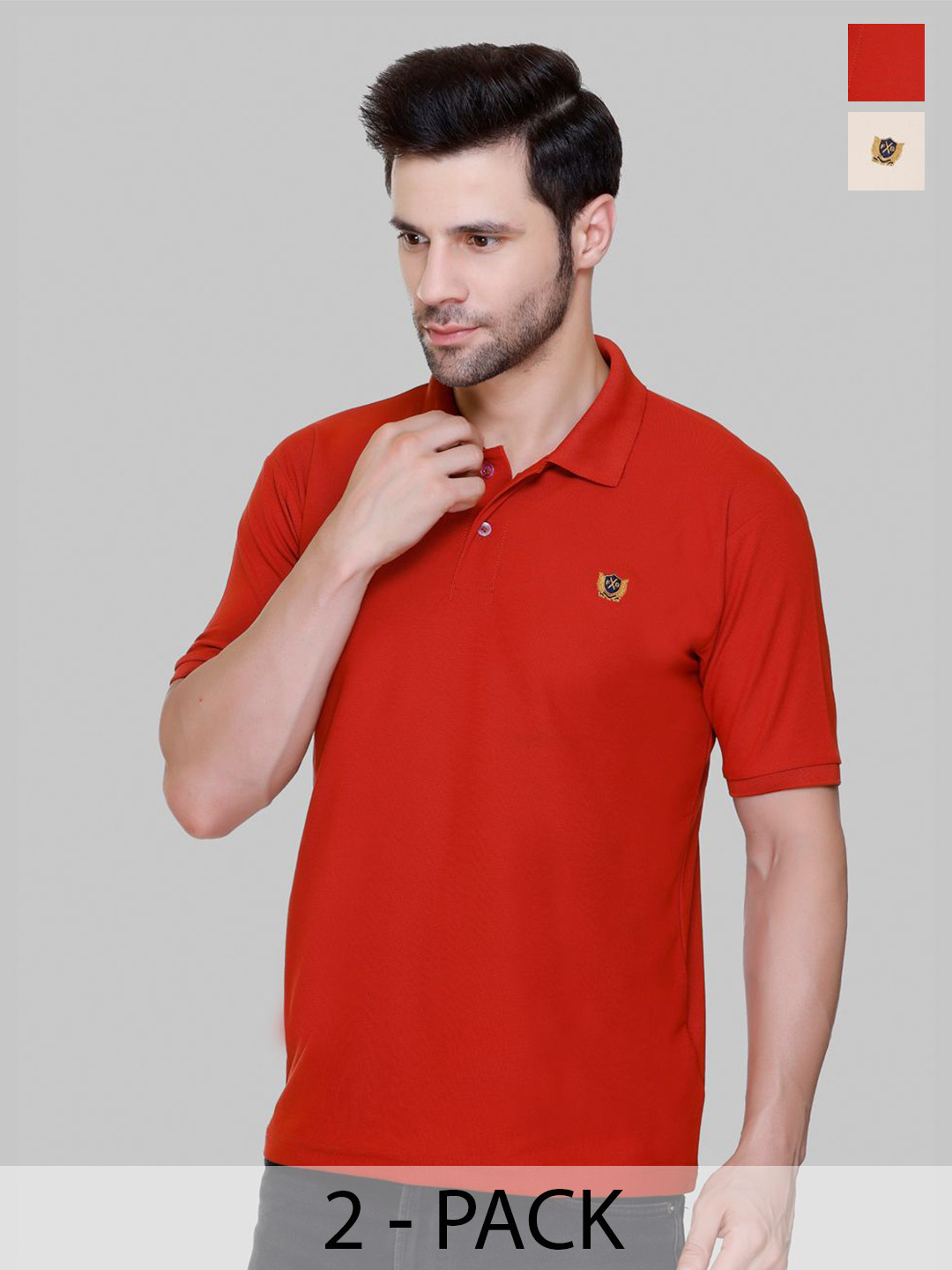 

FLOSBERRY Men 2 Polo Collar T-shirt, Rust