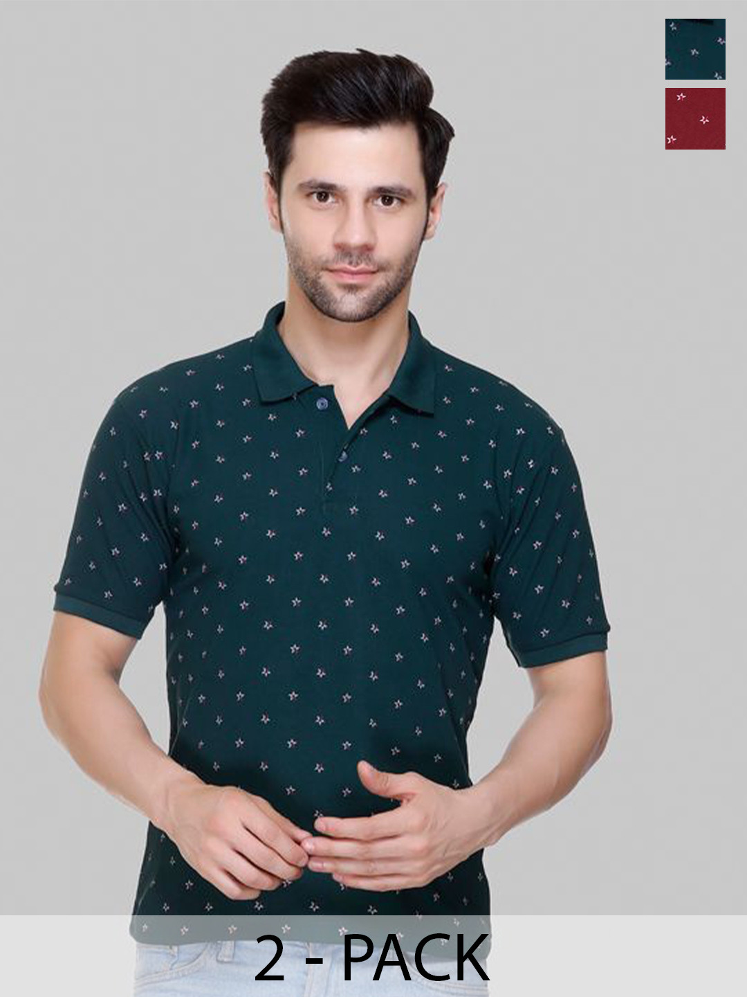 

FLOSBERRY Men 2 Printed Polo Collar Pockets T-shirt, Purple