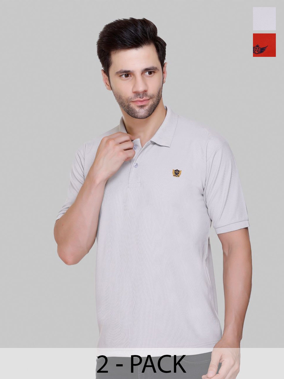

FLOSBERRY Men 2 Polo Collar Applique T-shirt, Rust