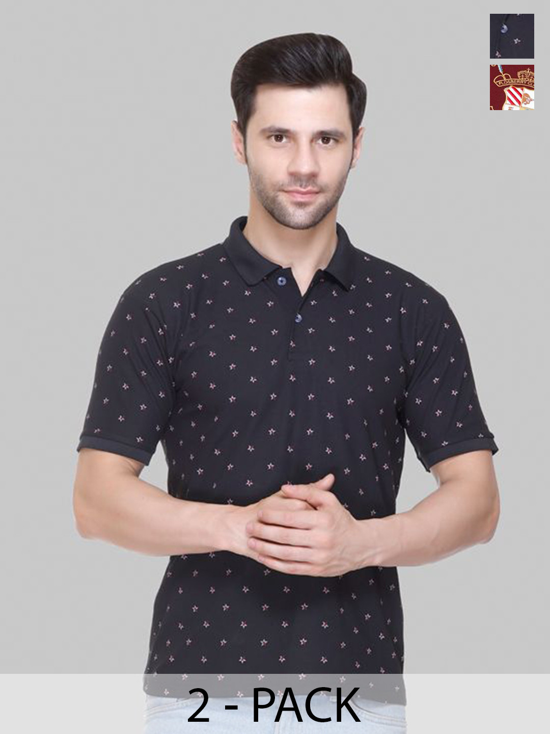 

FLOSBERRY Men 2 Printed Polo Collar T-shirt, Purple