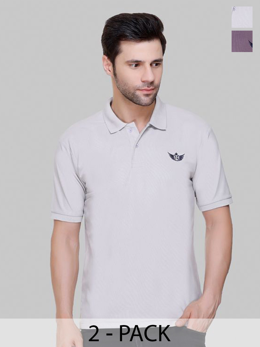 

FLOSBERRY Men 2 Polo Collar Pockets T-shirt, Purple
