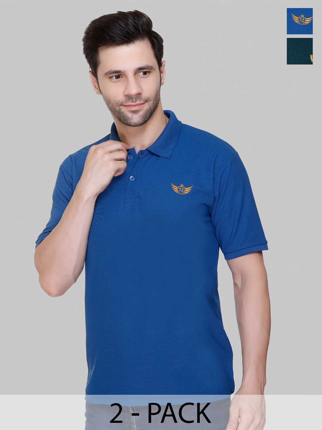 

FLOSBERRY Men 2 Polo Collar Applique T-shirt, Green