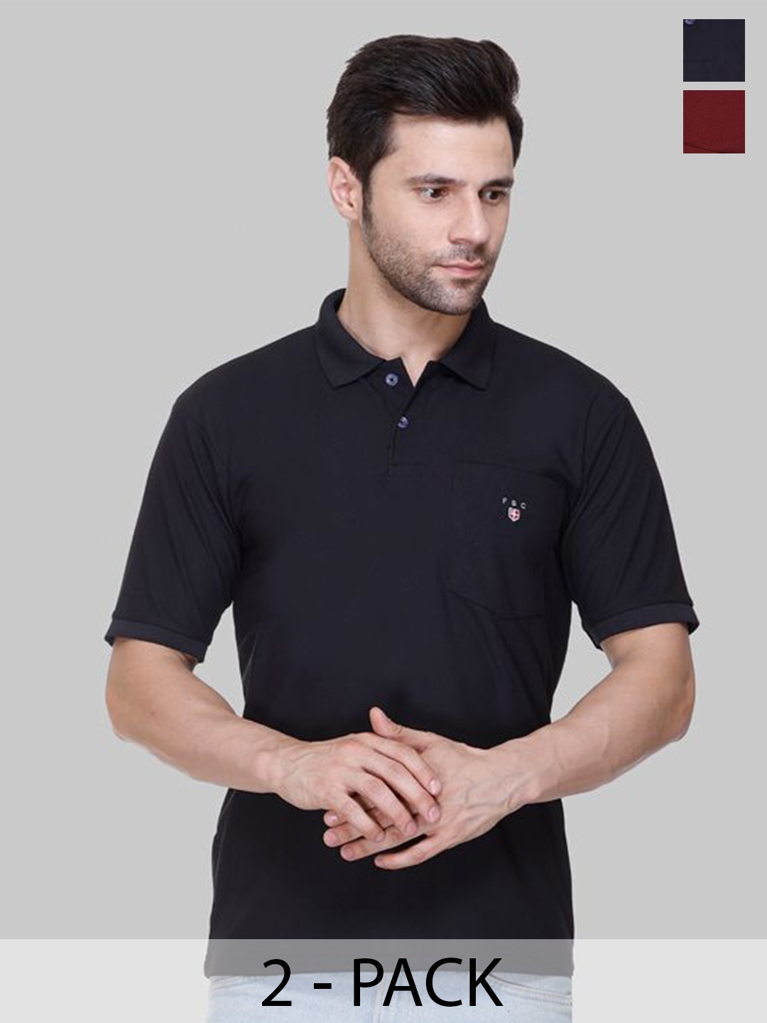 

FLOSBERRY Men 2 Polo Collar Pockets T-shirt, Black