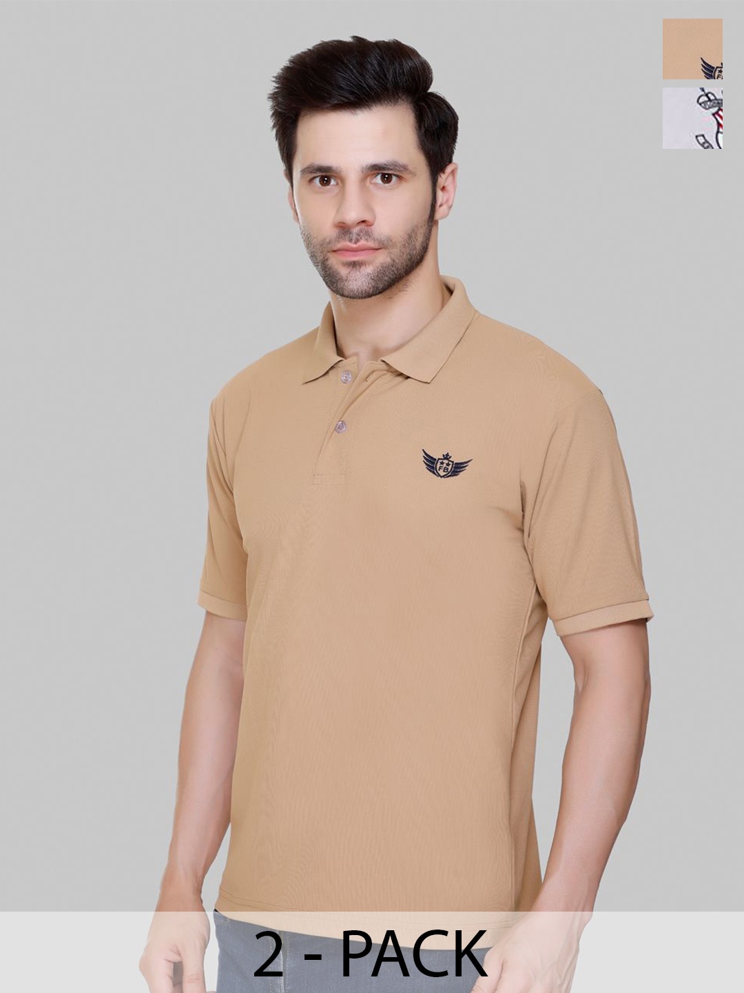 

FLOSBERRY Men 2 Polo Collar Applique T-shirt, Grey
