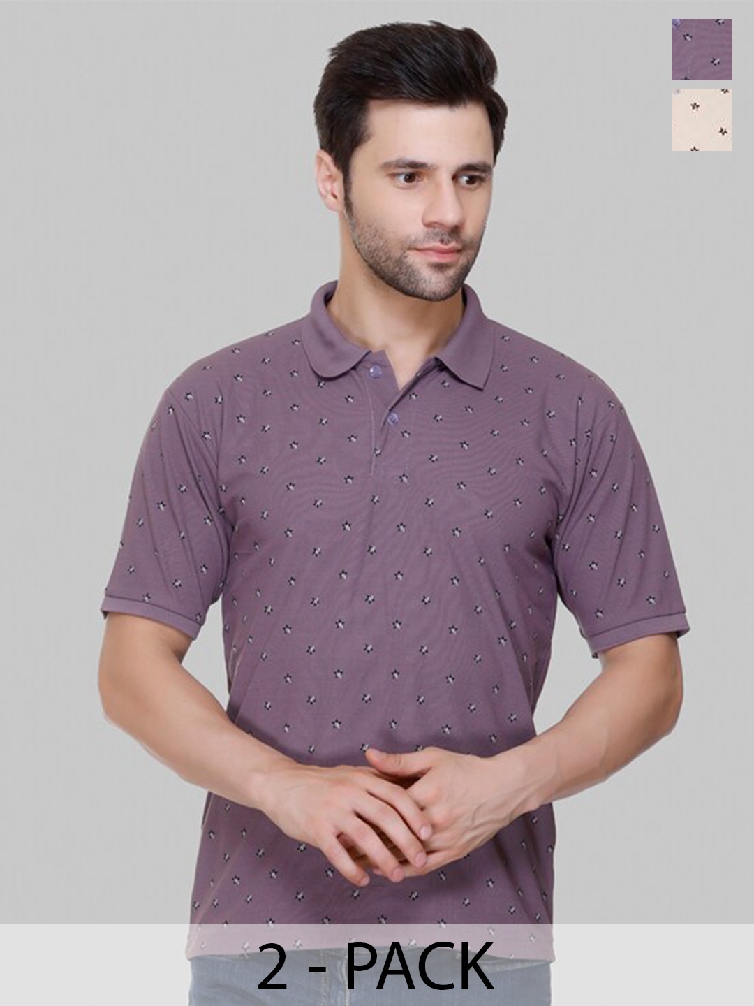 

FLOSBERRY Men 2 Printed Polo Collar Pockets T-shirt, Purple