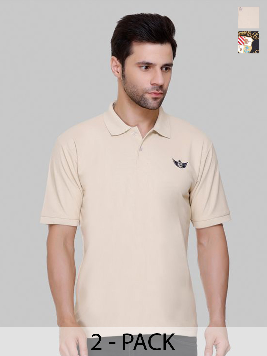 

FLOSBERRY Men 2 Polo Collar T-shirt, Beige