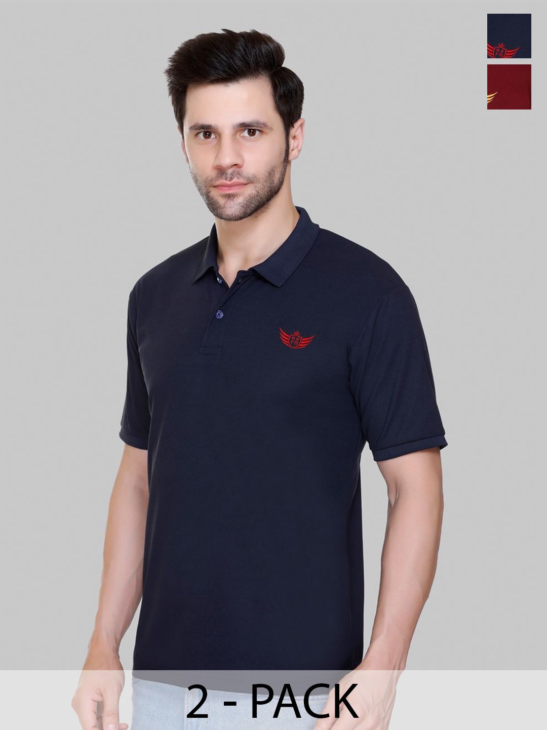 

FLOSBERRY Men 2 Polo Collar T-shirt, Navy blue