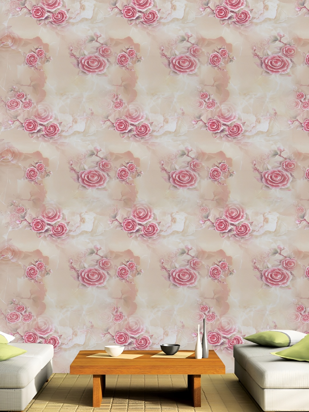 

Asian royal Pink Floral Printed Self Adhesive Heat Resistant Waterproof Wall Sticker, Brown
