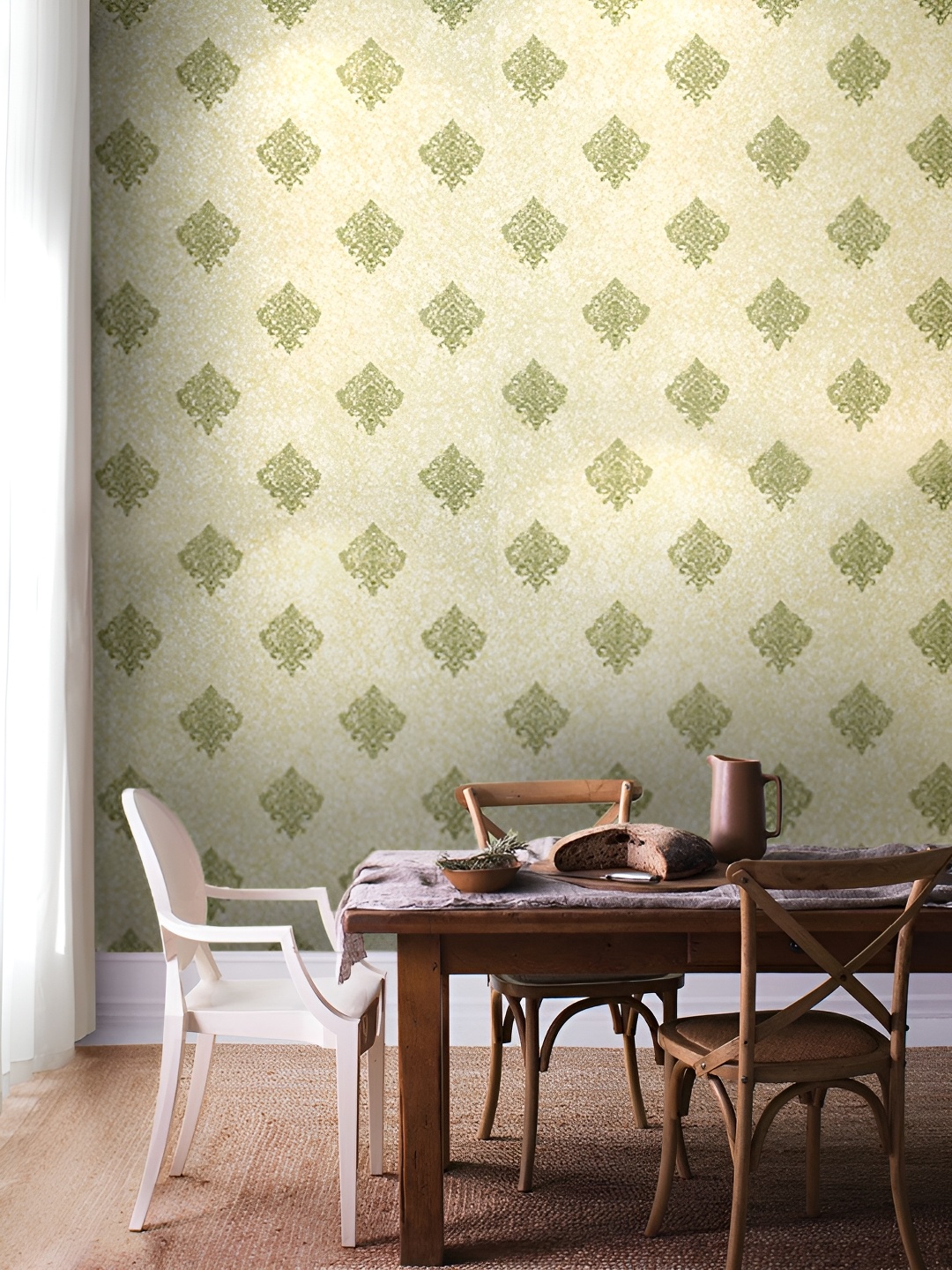 Asian royal Cream & Green Floral Printed Self Adhesive Waterproof Wall Sticker