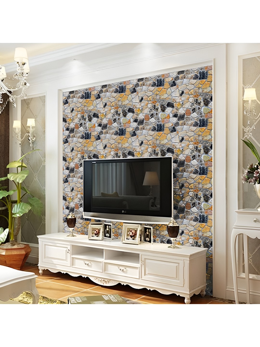 

Asian royal Grey & Black Printed Self Adhesive Heat Resistant Waterproof Wall Sticker