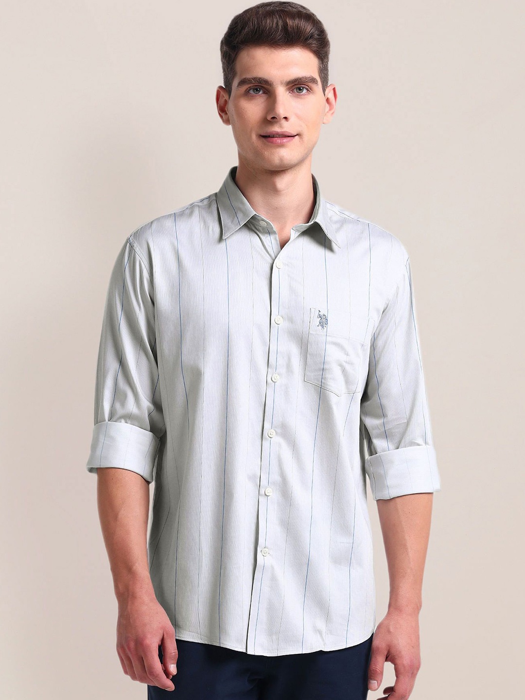 

U.S. Polo Assn. Men Opaque Striped Casual Shirt, Grey