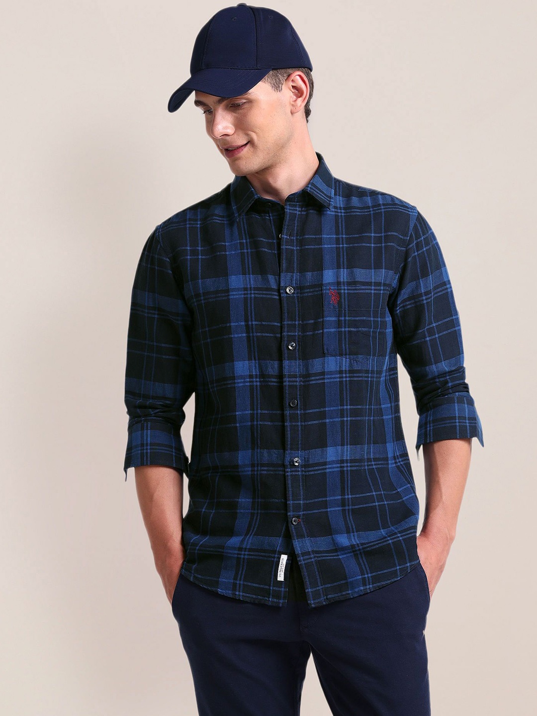 

U.S. Polo Assn. Men Tartan Checks Opaque Checked Casual Shirt, Blue
