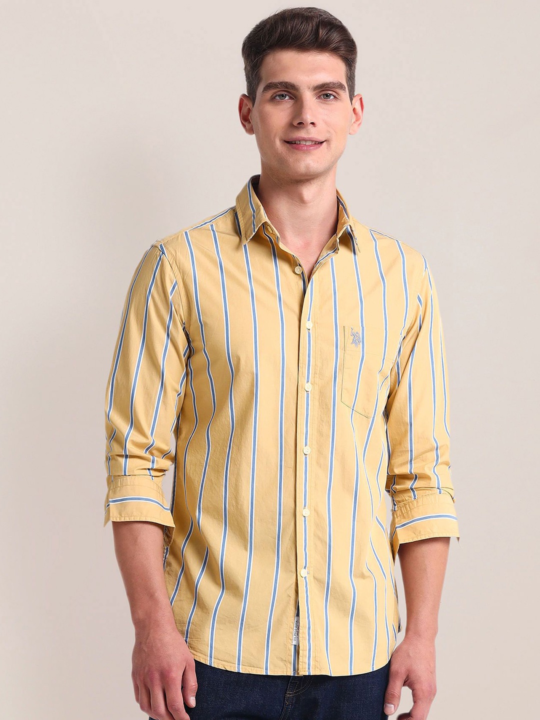 

U.S. Polo Assn. Men Opaque Striped Casual Shirt, Yellow