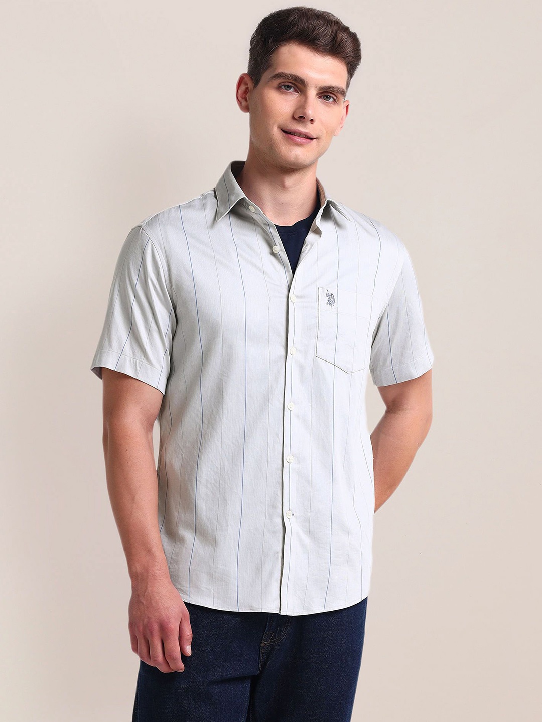 

U.S. Polo Assn. Men Opaque Striped Casual Shirt, Grey