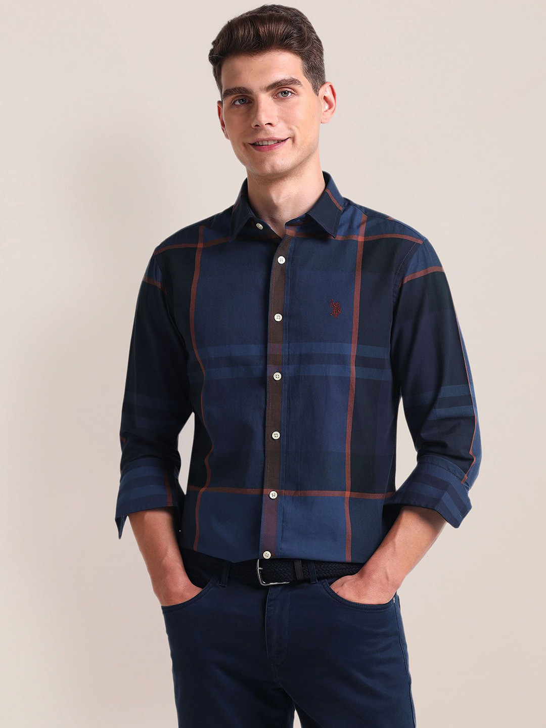 

U.S. Polo Assn. Men Opaque Checked Casual Shirt, Blue