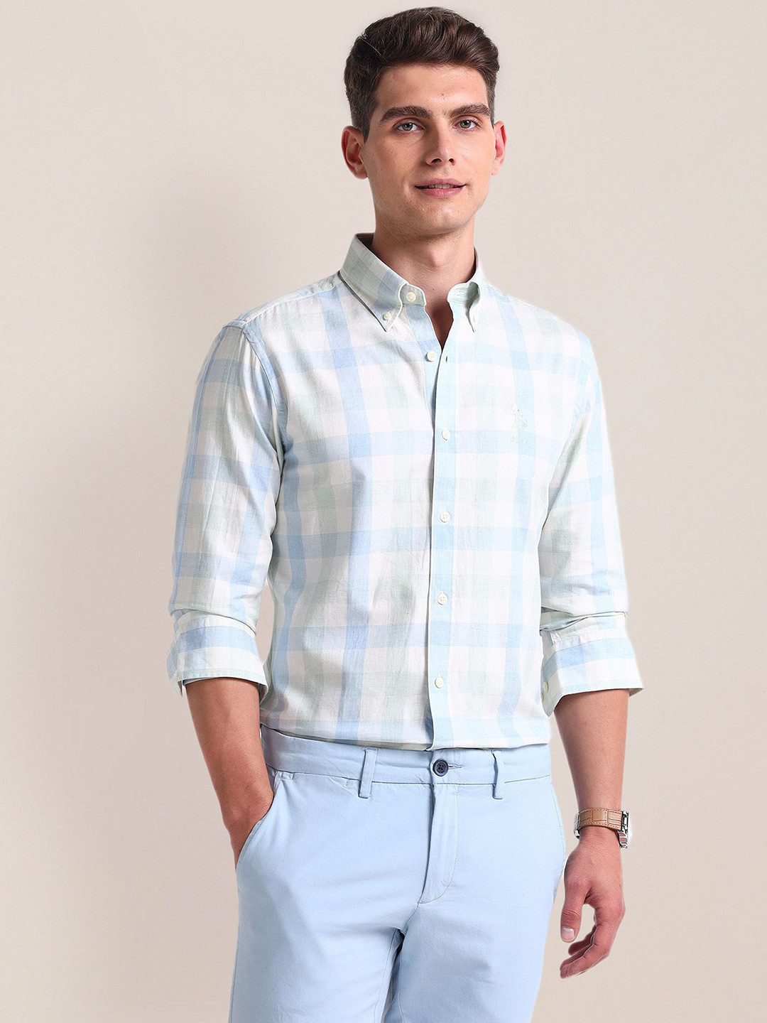 

U.S. Polo Assn. Men Opaque Checked Casual Shirt, Blue