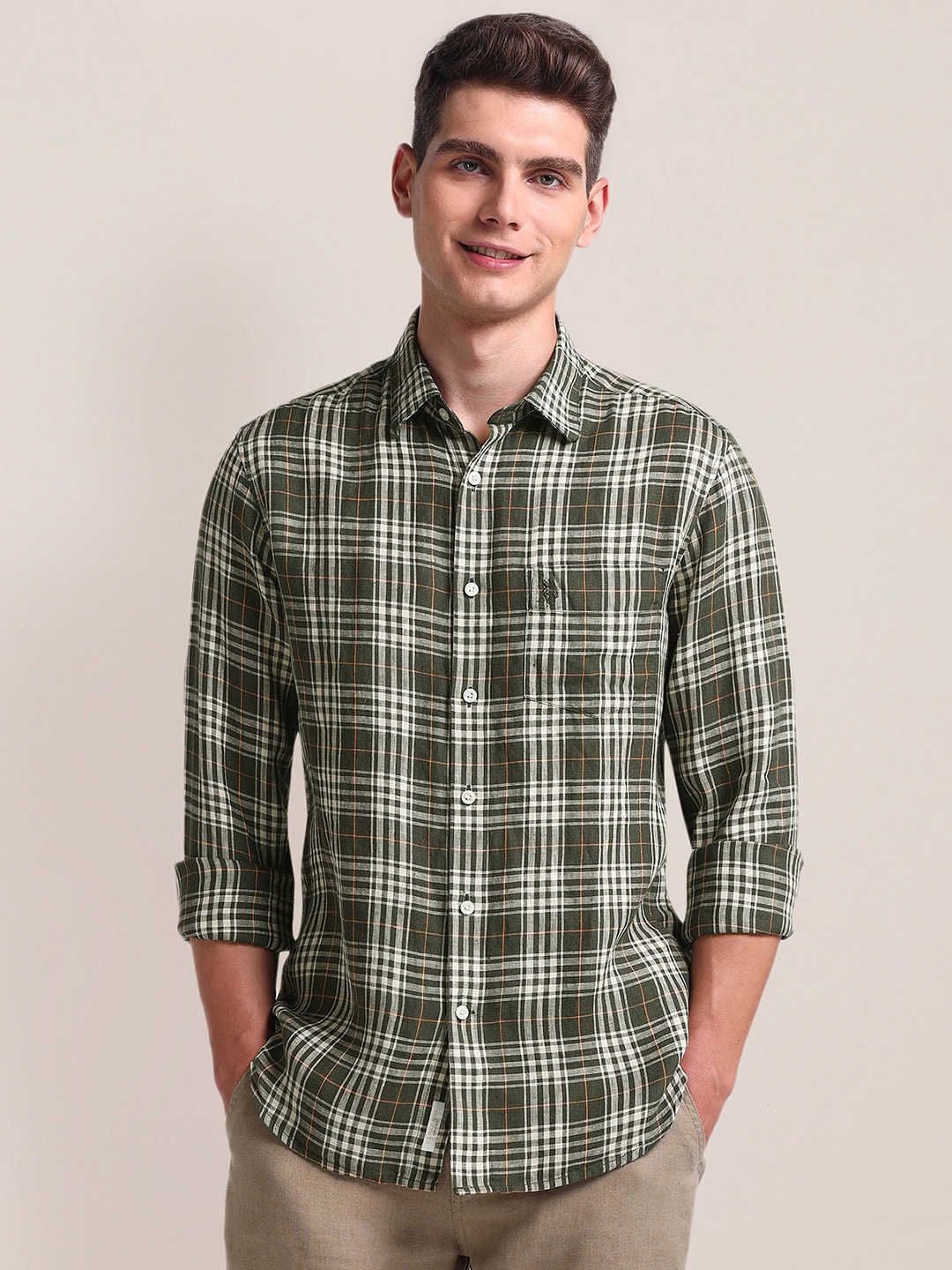 

U.S. Polo Assn. Men Tartan Checks Opaque Checked Casual Shirt, Green